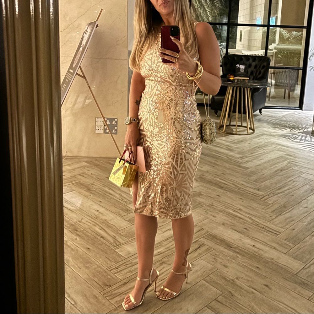 Gold formal cocktail dress